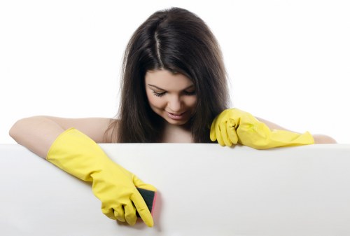 Satisfied customers inspecting their clean property